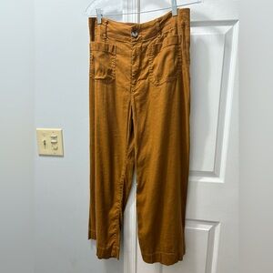 Maeve Anthropologie The Colette Linen Cropped Wide Leg Pant Tan/Brown Size 29